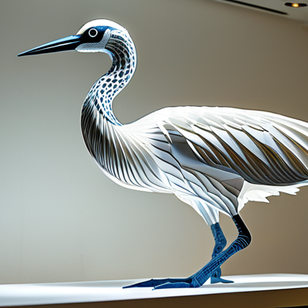 Paper Art Precision**

"Intricate paper art sculpture of a crane, showcasing delicate folds and sharp edges, displayed in a modern art gallery, well-lit, professional photography, perfect anatomy (for the suggestion of the crane), correct proportions, safe for work, appropriate content, fully clothed, modest, family-friendly."

**