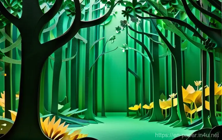 종이공예 아티스트 인터뷰 - **Prompt:** An exquisitely detailed paper sculpture depicting a vibrant, fantastical forest scene. T...