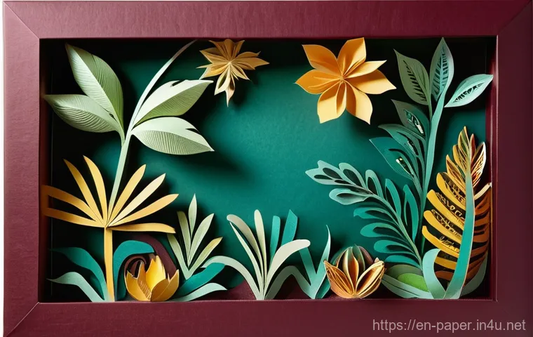 종이공예 예술가 인터뷰 - A breathtaking, intricate 3D paper sculpture depicting a vibrant, imaginary botanical scene. The scu...