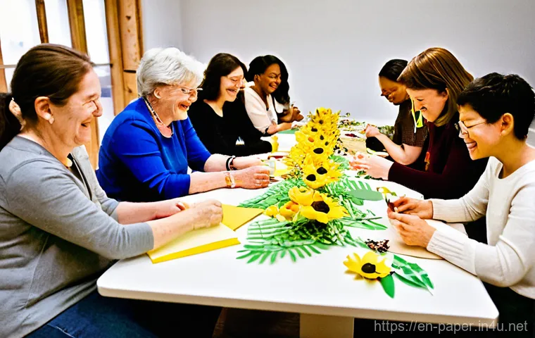 종이공예 워크숍 - **Prompt:** A medium shot capturing a dynamic paper crafting workshop scene, featuring two diverse i...