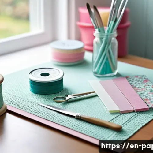 종이 공예 창작 팁 - **Crafting Sanctuary: A Well-Organized Paper Crafter's Desk**
    A brightly lit, clean, and organiz...