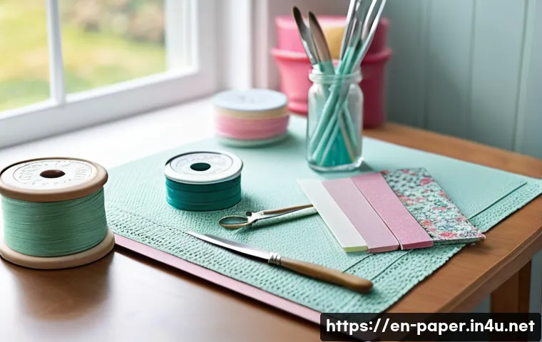 종이 공예 창작 팁 - **Crafting Sanctuary: A Well-Organized Paper Crafter's Desk**
    A brightly lit, clean, and organiz...