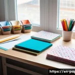 종이공예 초보자 가이드 - A bright and organized craft workspace featuring a clean wooden desk bathed in natural daylight from...
