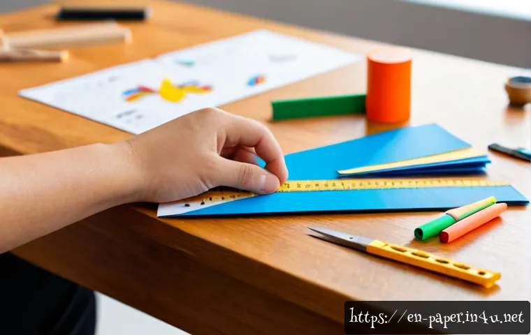종이공예 작품 만들기 과정 - Photorealistic close-up of an adult’s hands creating a colorful paper craft animal on a clean wooden...